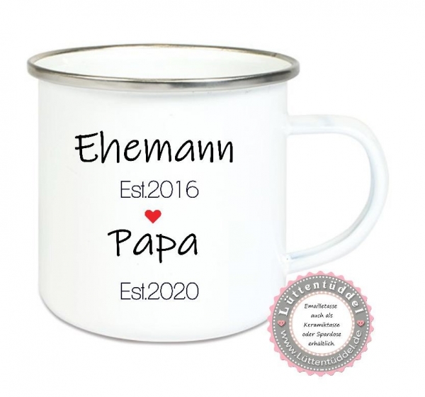 ♥ zauberhafte Tasse Emailletasse Becher  Dino 1; Name, Wunschname, Sterne KITA Kindergarten, Geburtstag, Einschulung, Kindergeburtstag, Dankeschön, Abschied, Jubiläum, Geschenk, Becher von Lüttentüddel - Kopie